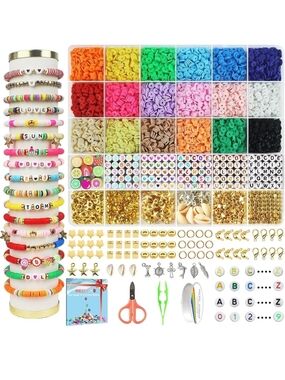 DIY Bracelet Bead Kit with Colorful Heishi Discs and Gold Charms